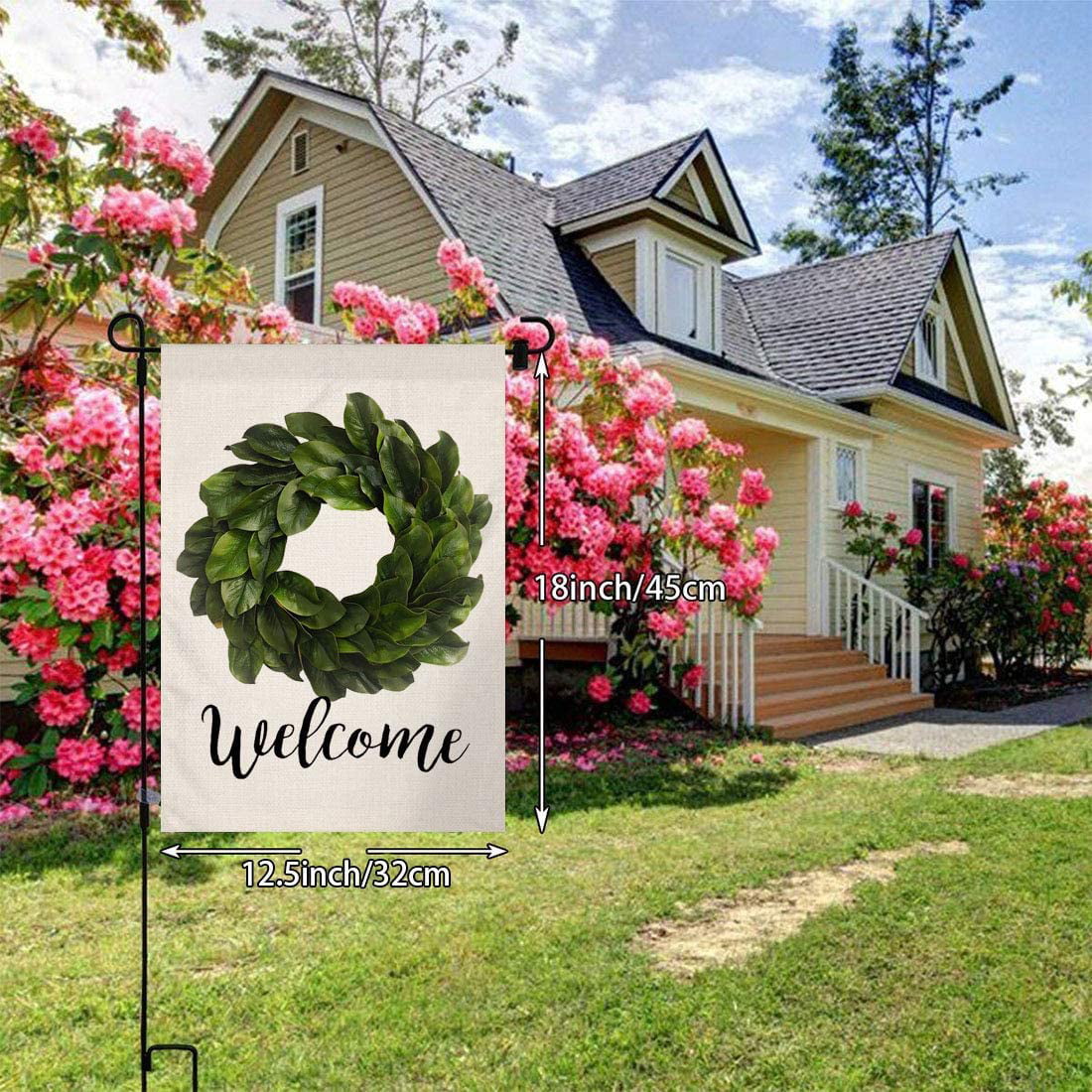 Welcome Magnolia Spring Wreath Small Garden Flag Vertical Double Sided 12.5 x 18